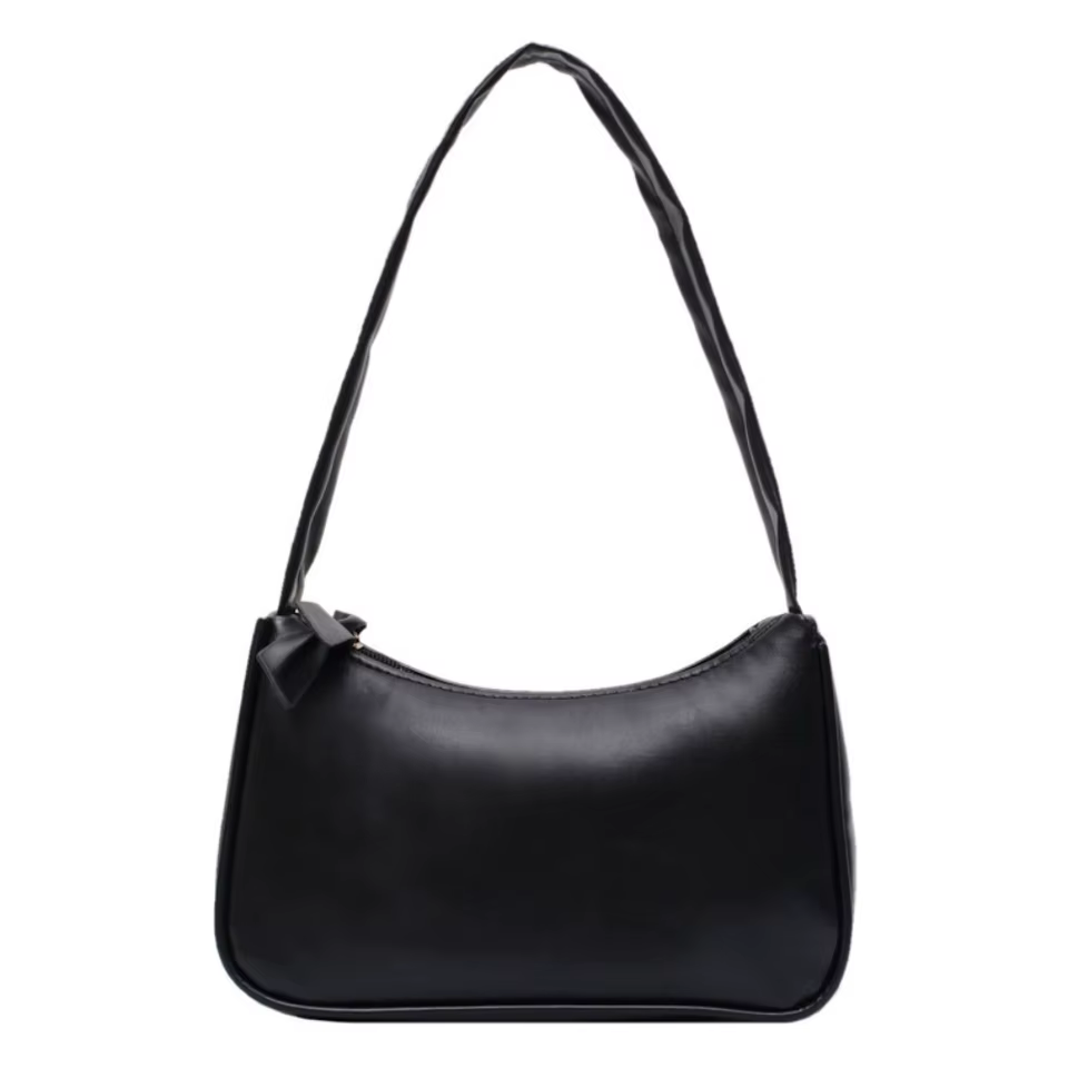 1Pc Retro forearm bag women's bow handbag PU leather baguette bag