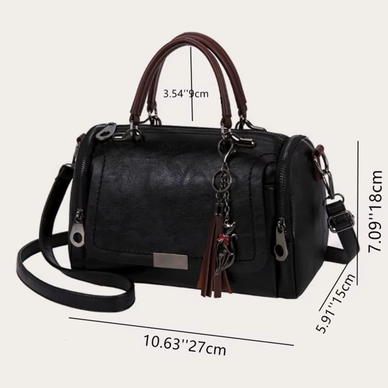 Tassel Decor Women's Large Capacity Shoulder Bag Fashion Zipper Crossbody Bag With Removable Strap Boston Handbag