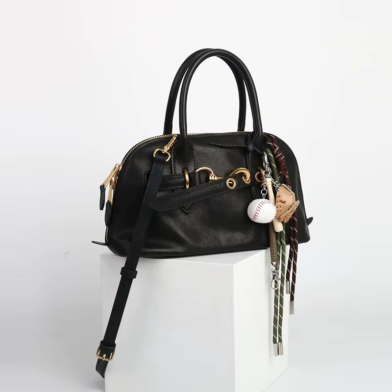 2025 Luxury Brand Genuine Leather Women Handbags Fashion Gold Buckle Shoulder Bags Women Spring Retro Sheepskin Boston Bags Lady