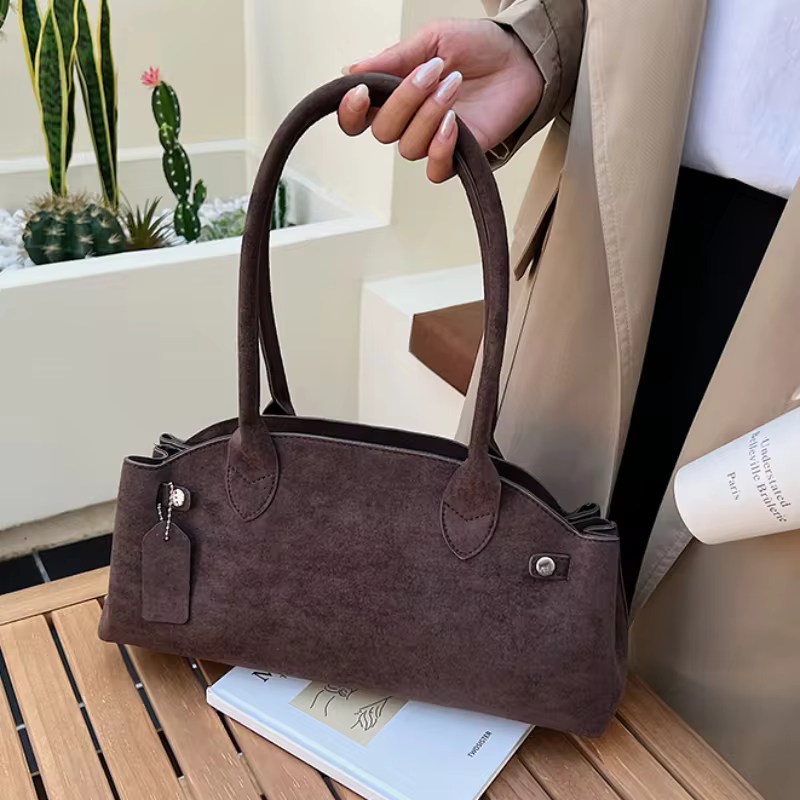 Luxury Women's Bag Lazy Matte Suede Tote Suede Boston Shoulder Bag Large Capacity Commuter Long-handle Handbag Underarm Shopper