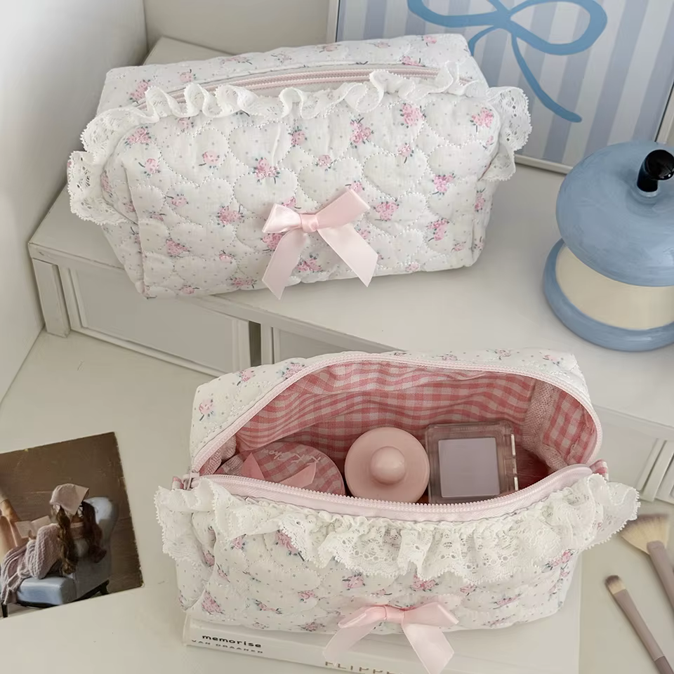 Wholesale Flower Women Lace Small Makeup Bag Travel Organizer Cosmetic Handbag Pouch Gilrs Cute Bow Square Zipper Wallet Bags