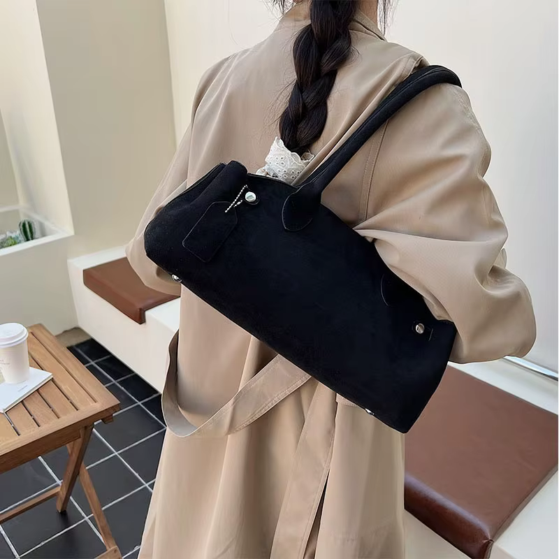 Luxury Women's Bag Lazy Matte Suede Tote Suede Boston Shoulder Bag Large Capacity Commuter Long-handle Handbag Underarm Shopper