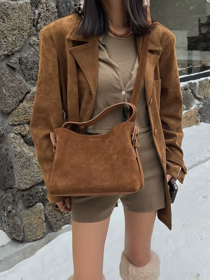 Suede Cowhide fashion ladeis shoulder cross brown bags luxury designer women coffe handbags angola red
