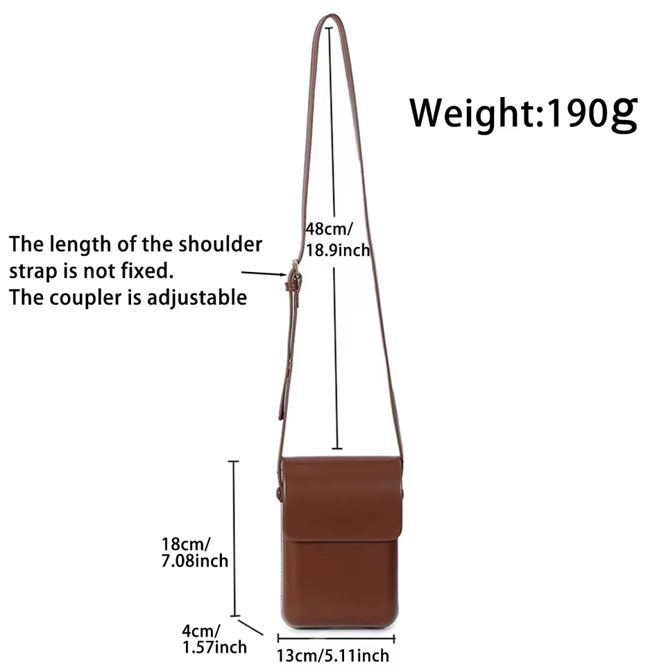 Versatile vertical Japanese and Korean simple flip phone bag, commuting PU leather crossbody bag, square single-shoulder bag