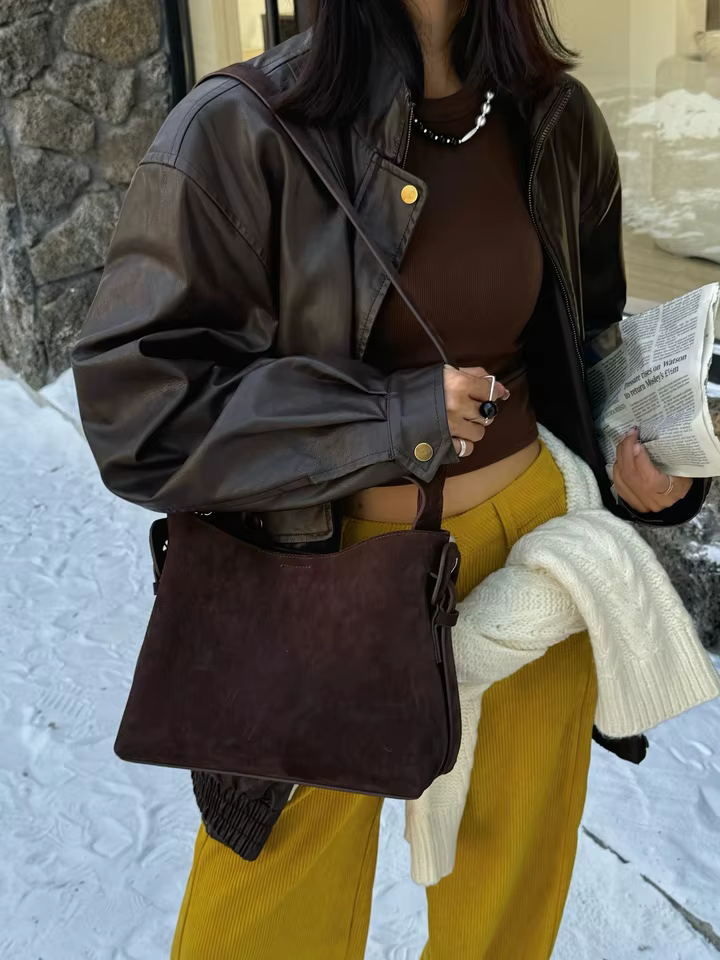 Suede Cowhide fashion ladeis shoulder cross brown bags luxury designer women coffe handbags angola red