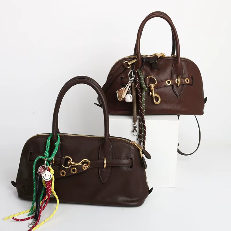 2025 Luxury Brand Genuine Leather Women Handbags Fashion Gold Buckle Shoulder Bags Women Spring Retro Sheepskin Boston Bags Lady