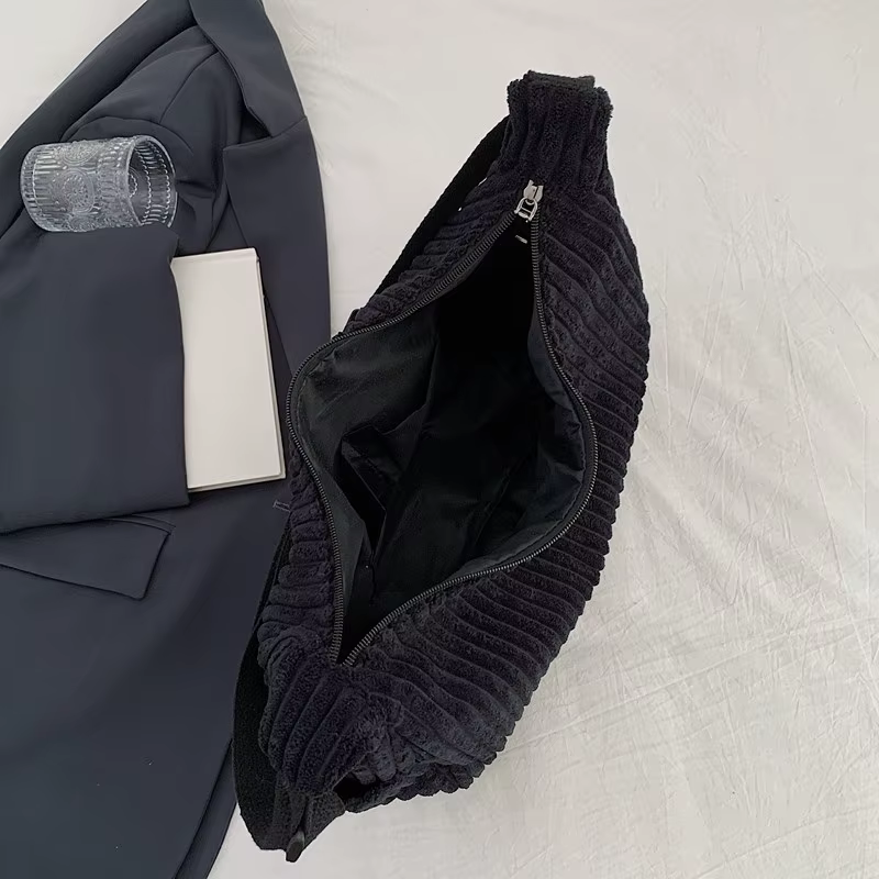 Fashion Leisure Soft Corduroy Solid Color Women's Shoulder Bag Large Capacity Zipper Female Crossbody Bag For Commute Outings