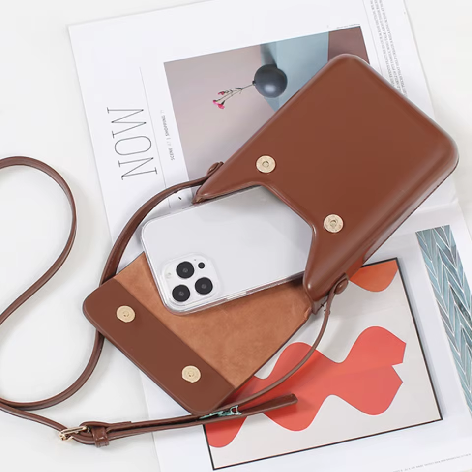 Versatile vertical Japanese and Korean simple flip phone bag, commuting PU leather crossbody bag, square single-shoulder bag