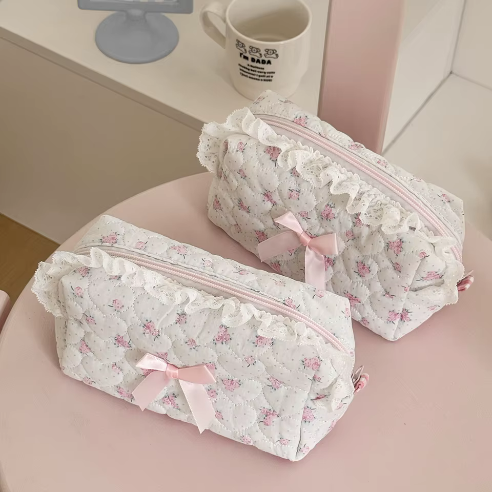 Wholesale Flower Women Lace Small Makeup Bag Travel Organizer Cosmetic Handbag Pouch Gilrs Cute Bow Square Zipper Wallet Bags