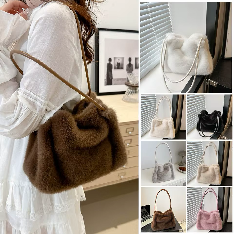 Handbag Faux Mink Plush Bag Temperament Armpit Women's Bag Large Capacity Shoulder Bag Fall/Winter New Arrivals