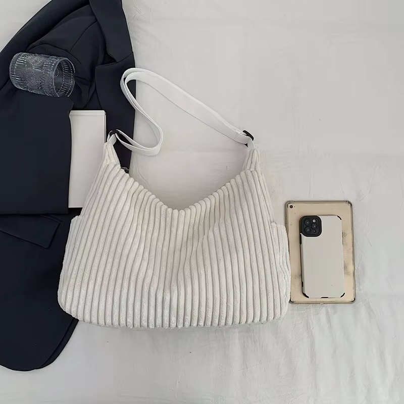 Fashion Leisure Soft Corduroy Solid Color Women's Shoulder Bag Large Capacity Zipper Female Crossbody Bag For Commute Outings